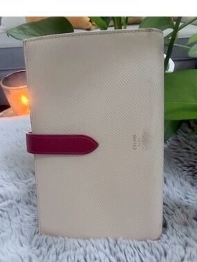 Celine Cream Leather Organizer with Pink Strap Accent